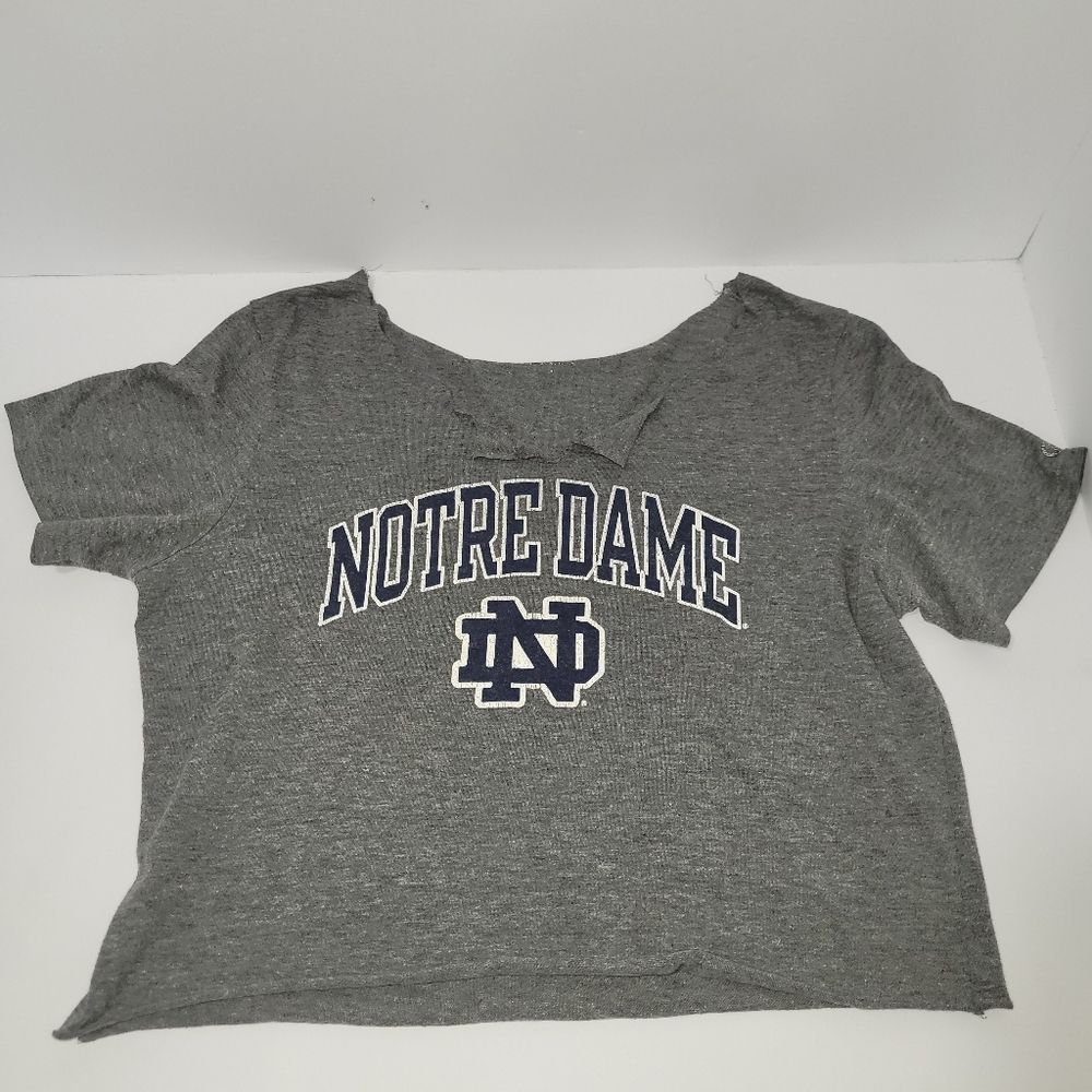 Champion Notre Dame Crop Cut Up Raw Hem Gray T-Shirt
